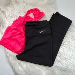 Workout Set- Size Sm Black Nike DRI-FIT Bottoms & Neon Pink Top XS